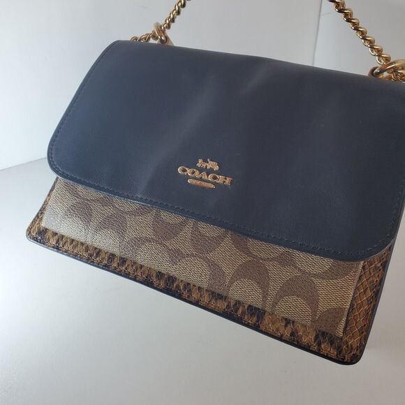 Coach Klare Chain Crossbody Monogram Lt. Khaki Canvas Faux Snake City Girl - Picture 11 of 12